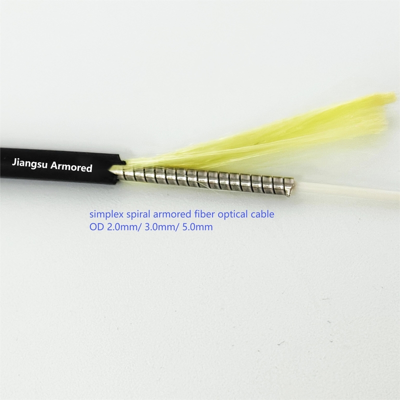 Simplex 3.0mm Spiral Armored Fiber Cable Single Mode Black LSZH FTTH Rodent Resistant
